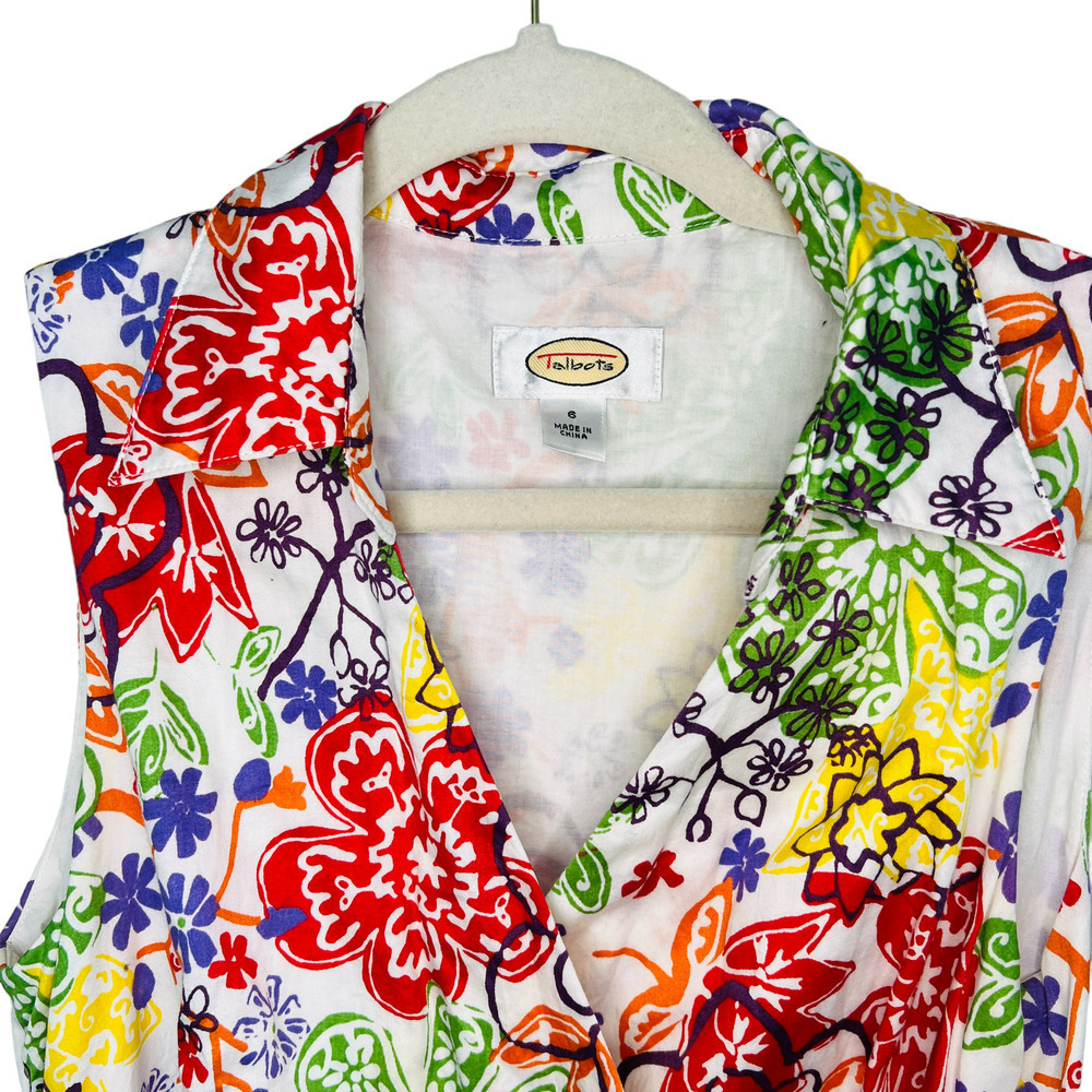 TALBOTS Multicolored Floral Print Wrap Front V-Neck Pleated Midi Dress Sz 6 - Picture 6 of 11